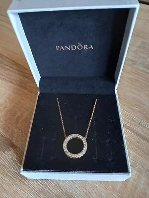 Pandora Rose Gold Necklace Circle Of Sparkle Cubic Zirconia In Box 45cm • $45