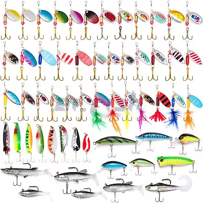 60X Fishing Lures Metal Spinner Baits Tackle Crankbait Trout Spoon Rooster Tail • $10.99