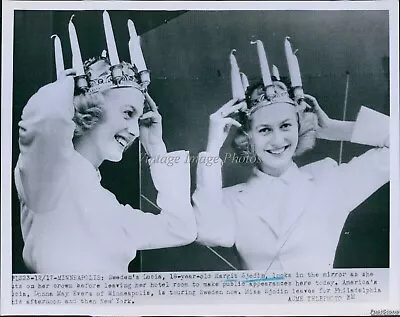 1951 Sweden'S Lucia Margit Sjodin Crown Hotel Room Historic Wirephoto 7X9 • $24.99