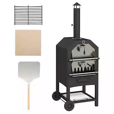 Outdoor Pizza Oven 3-Tier Garden Charcoal Stainless Steel BBQ Smoker Grill • £149.99