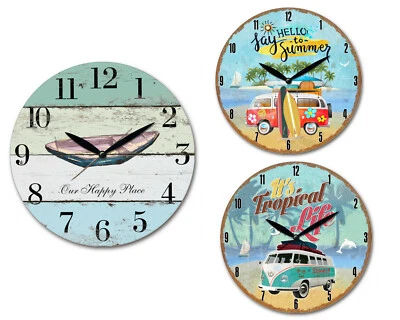 $19.95 • Buy NEW 1x 28.8cm Round MDF Wall Clock-Beach Boat Kombi Van Home Decor