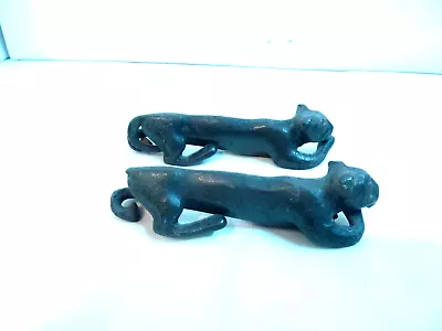 Antique Pair Crouching Leopard Pewter Knife Rests Kayserzinn Germany Signed • £38.99