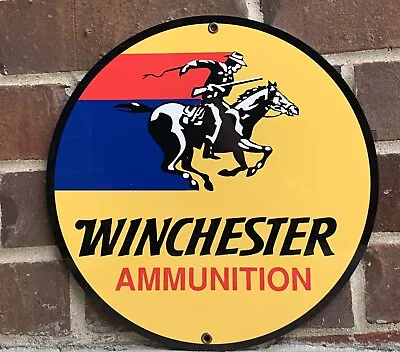 Winchester Ammunition Hunting Gun Vintage Style Round Metal Sign • $22