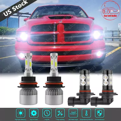 For 2003 2004 05 Dodge Ram 1500 2500 3500 4X LED Headlight+Fog Light Bulbs Kits • $25.98