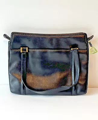 Vintage Morris Moskowitz Black Genuine Leather Double Handle  Satchel Bag Purse • $13.31