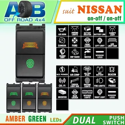 DUAL Push Switch Amber Green ON-OFF For Nissan Navara Patrol X-Trail Pathfinder • $42