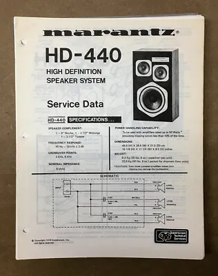 Marantz HD-440 Speaker Service Manual *Original* • $14.97