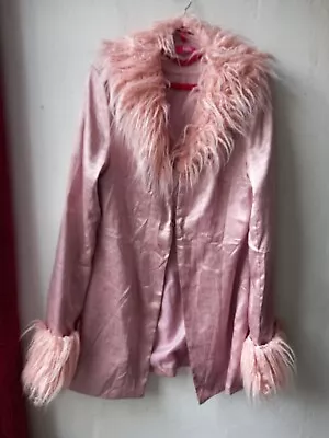 £35 • Buy Powder Pink Satin Afghan Style Coat With Faux Fur By Elsie And Fred 12