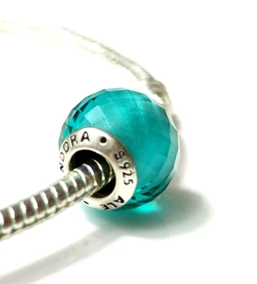 $35 • Buy Pandora Green Petite Facets Murano Glass BEAD SILVER EUROPEAN CHARM