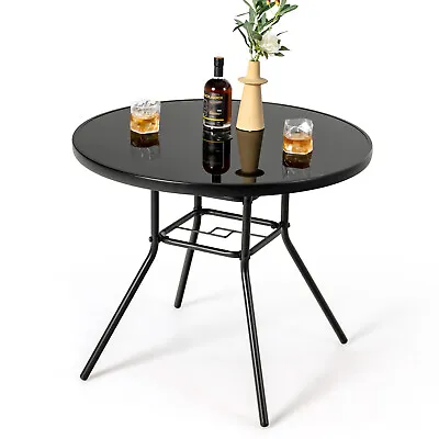 34 Inch Patio Dining Table Round Tempered Glass Tabletop W/1.5” Umbrella Hole • $69.99