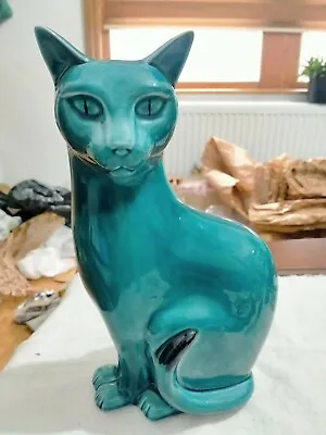 £66 • Buy Poole Pottery - Large Blue Glazed Cat Figure - Lovely!