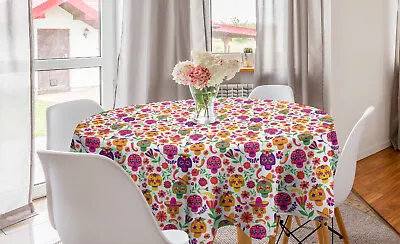 £23.99 • Buy Dia De Los Muertos Round Tablecloth Flowers Calavera