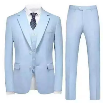 Light Blue Men Suit 3 Piece Groom Prom Party Dinner Tuxedo Wedding Suit Bespoke • $95.04