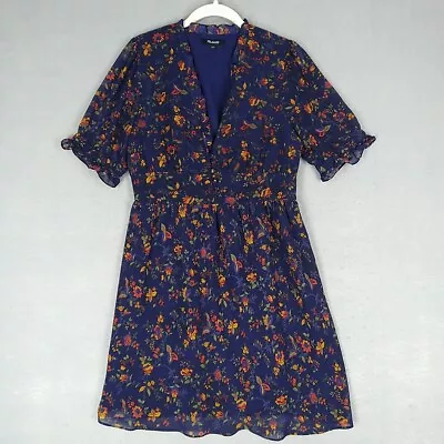 Madewell Dress Womens Size 4 Navy Floral Chiffon V-Neck Lined Lightweight Boho • $29.48