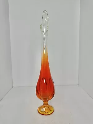 Vintage MCM Viking Glass Epic 6 Petal 17.5” Swung Vase Persimmon W/label • $84.99