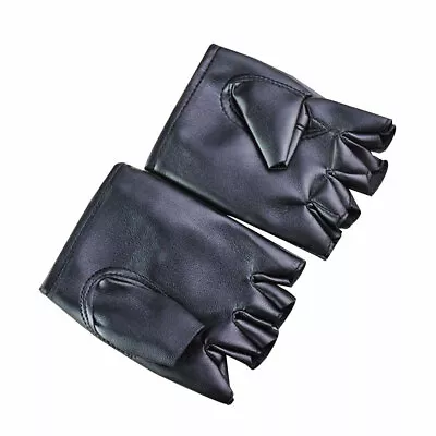 1 Pair Punk Black PU Leather Fingerless Gloves Half Finger Riding Motocycle • $7.91