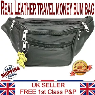 Leather Bum Bag Black Belt Purse 4 Pockets Hip Waist Bags Sports Holiday Travel • £7.49