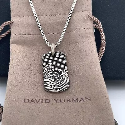 David Yurman 925 Sterling Silver Waves Tag Charm Pendant Small With 26  Chain • $370