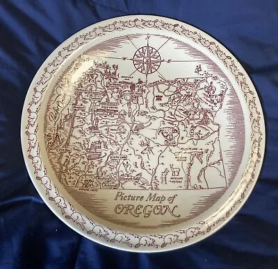 Vintage Vernon Kilns Oregon State Picture Map Souvenir Plate 10.5 Inch Diameter • $10