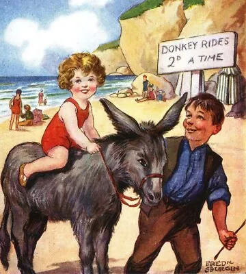 £6.99 • Buy Fred Spurgin Seaside Humour Comic Postcard Donkey Rides Enjoying Myself #12