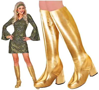 £12.38 • Buy Gold GoGo Boot Boots Tops Shoe Covers 60s 70s Retro Disco Fancy Dress Costume