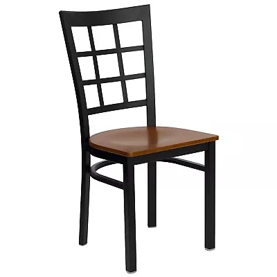 Flash Furniture Series Black Window Back Metal Restaurant Chair Cherry Wood Seat • $121.83