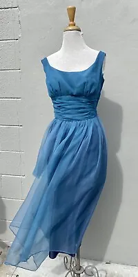 Vtg 1960s JEAN ALLEN London Teal Chiffon Formal Gown Sz 36 As Is • $69