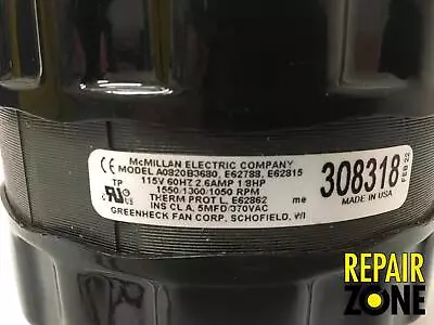 308318 Mcmillan Electric Single Phase Motor New *liquidation* Greenheck • $220