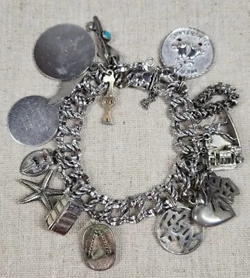 Vintage Elco Sterling Silver Charm Bracelet 54 Grams • $24.99