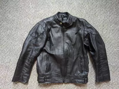 Vintage 1990s Cafe Racer MOTORCYCLE Padded Jacket M Black Leather VENTED Racing • $139.95