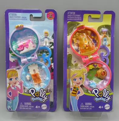 Lot Of 2 Polly Pocket Tiny Mini Pocket Compact Playsets Snowmobile & Beekeeper • $14.99