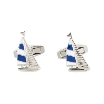 Mens Cufflinks Blue Yacht Rhodium Plated 901087 • $31.10