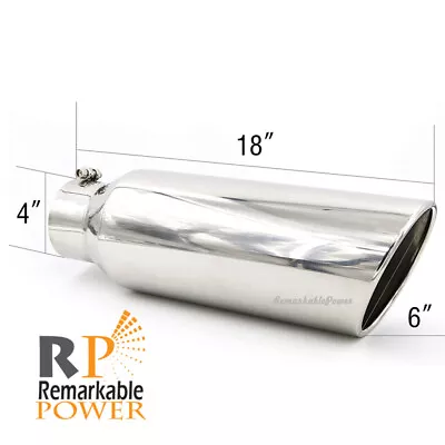 Stainless Steel Exhaust Tip Diesel 4  Inlet 6  Rolled Edge 20° Outlet - 18  Long • $34.80