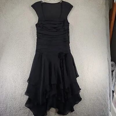 Sangria Dress Womens SZ 12 Layered Ruffled Tired Black Chiffon • $30.95