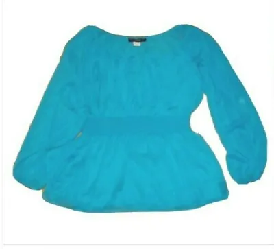 COLLEEN LOPEZ My Favorite Things Size XL Turquoise NEW BLOUSE Smocked Waist • $22.09