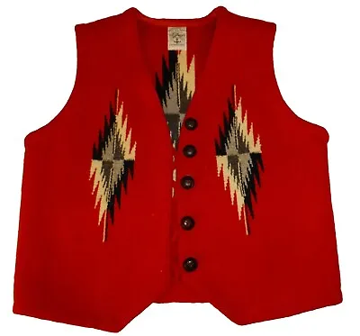 VTG Rare RED Ortega’s Chimayo Southwest Navajo Aztec 100% Wool Vest Santa Fe M • £270.73