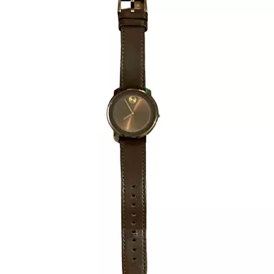 MOVADO Luxury Ion Plated Stainless Steel Case W/ Brown Leather Strap • $400