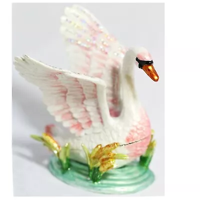 Bejeweled Enameled Animal Bird Trinket Box/Figurine With Rhinestones-Large Swan • $18.99