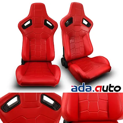 All Red PVC Leather Sport Racing Bucket Seats W/Sliders Left&Right Pair • $303.38