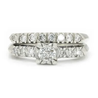 Vintage Round Diamond Engagement Ring Set White Gold .50ctw • $1195