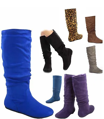 Women's Casual Comfort Mid Calf Knee High Round Toe Slouch Flat Heel Boot Shoes  • $29.89