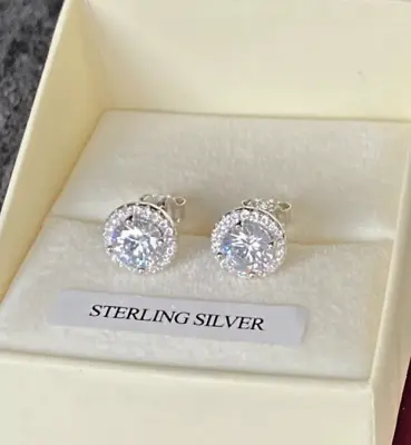 Genuine 925 STERLING SILVER Stud Earrings 9mm Simulated Diamond Cluster UK Made • £17.99