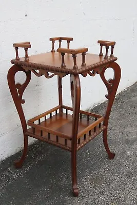 Early 1900s Victorian Two Tier Tiger Oak Carved Side End Table Flower Stand 5220 • $445.50