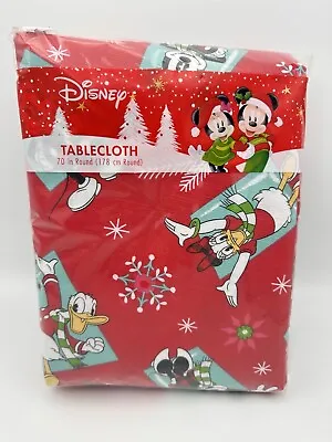 Disney Mickey Minnie Mouse Tablecloth 70” Round New Christmas Theme Vinyl Peva • $15.49