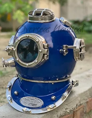 Vintage Blue Diving Divers Navy Mark V Deep Sea Divers Scuba Morse Helmet W/Base • $184.99