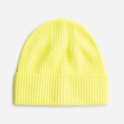 J.Crew 100% Cashmere Plaited Beanie Neon Citrus Muslin OS -  NWT • $59