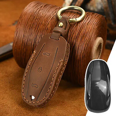 Leather Car Remote Key Fob Case Cover Holder Shell Fit For Tesla Model 3 S X Y • $15.95