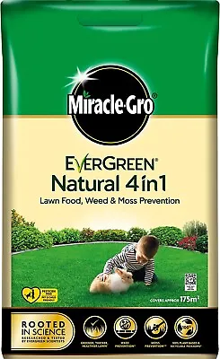 Miracle Gro Evergreen Natural 4 In 1 Lawn Food Weed & Moss Control Feed 175sqm • £34.45