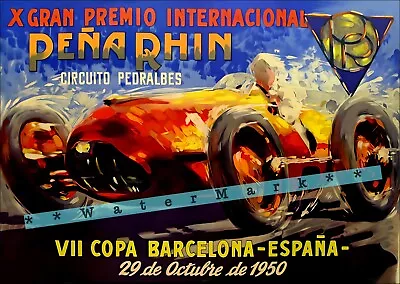 Spain Grand Premio 1950 Barcelona Car Racing Poster Print Retro Style Auto Art  • $26.89