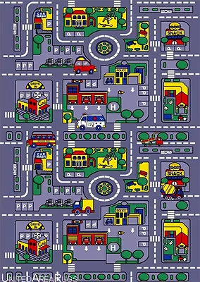 5x7  Area Rug Play Road Driving Time Street Car Kids City Map Fun Time New Gray • $99.99